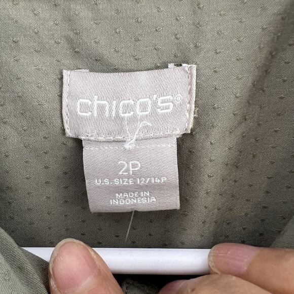 NWT Chico's Women's Button Up Shirt Sz L 12 14 Olive Green Casual Outdoor - Picture 5 of 16